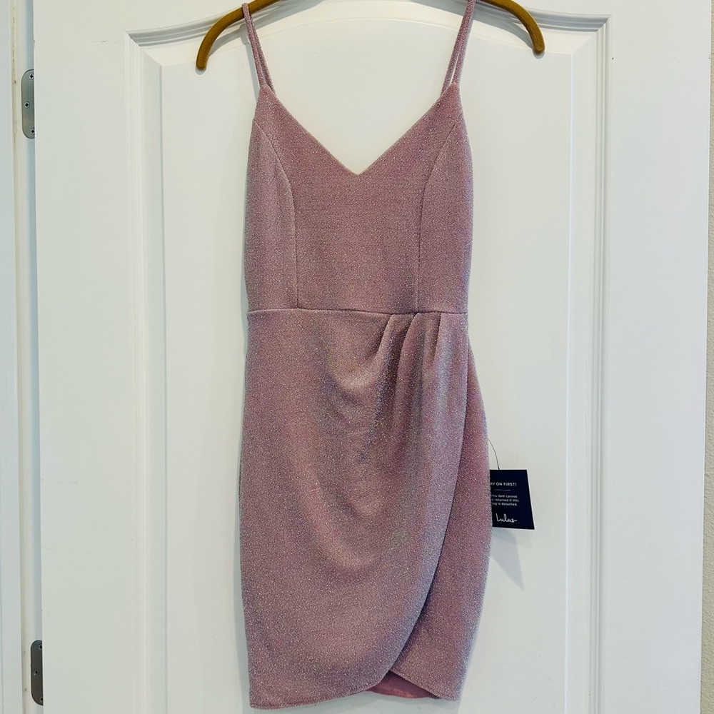 Lulus Forever Your Girl Metallic Blush Pink Bodycon Homecoming Dress Small NWT - Picture 5 of 10